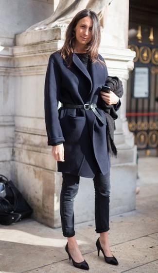 Black Leather Belt Outfits For Women: 