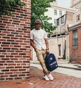Navy Canvas Backpack Outfits For Men: 