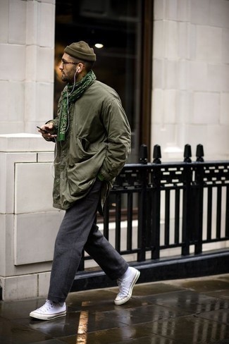 Green Print Scarf Outfits For Men: 