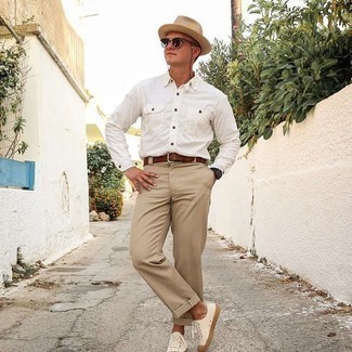 Beige Straw Hat Outfits For Men: 