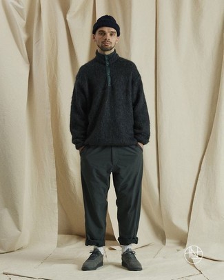 Charcoal Fleece Mock-Neck Sweater Outfits: 