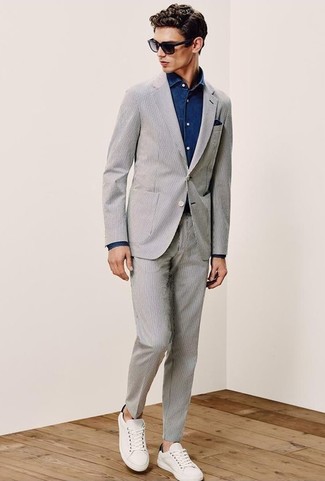 Grey Seersucker Suit Outfits: 