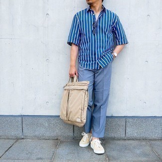 Light Blue Dress Pants Smart Casual Outfits For Men: 