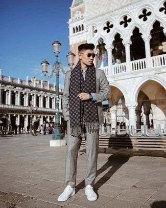 Grey Gingham Scarf Outfits For Men: 