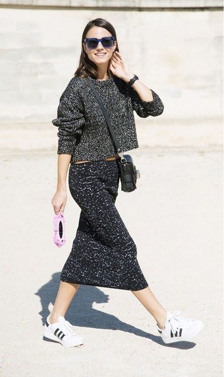 Charcoal Knit Midi Skirt Outfits: 