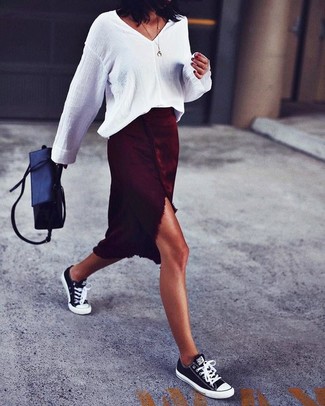 Burgundy Midi Skirt Outfits: 