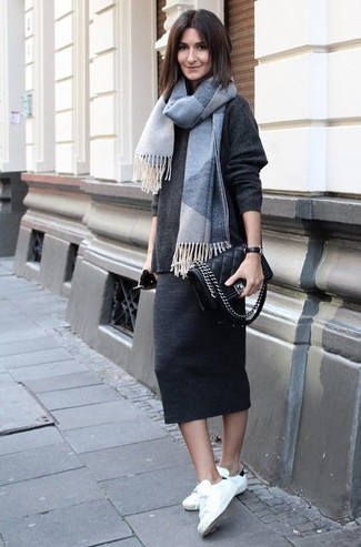 Grey Plaid Scarf Casual Outfits For Women: 