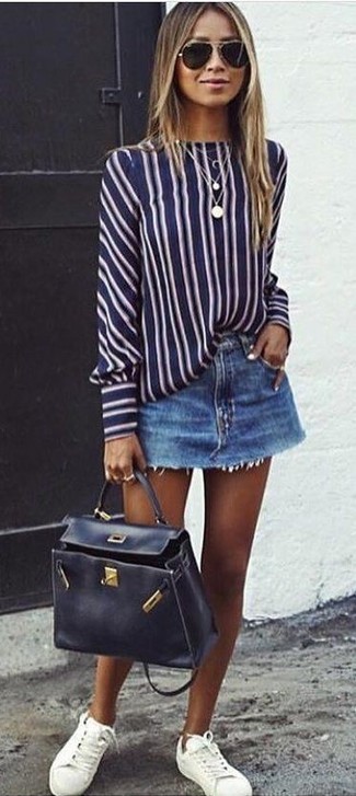 Navy Mini Skirt Outfits: 