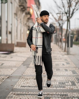 White Plaid Scarf Outfits For Men: 