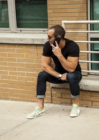 Mint Low Top Sneakers Relaxed Outfits For Men: 