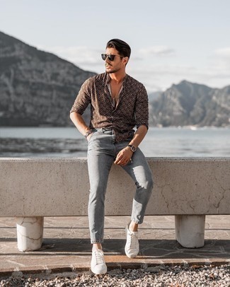 Grey Skinny Jeans Outfits For Men: 