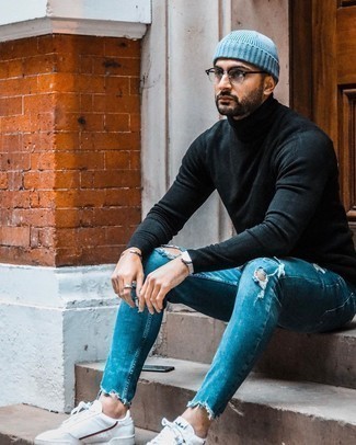 Light Blue Beanie Outfits For Men: 