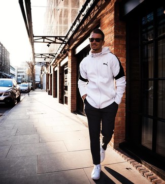 White and Black Hoodie Outfits For Men: 