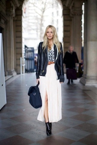 Black Lace-up Ankle Boots with Maxi Skirt Outfits: 