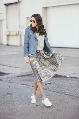 Grey Pleated Midi Skirt Outfits: 