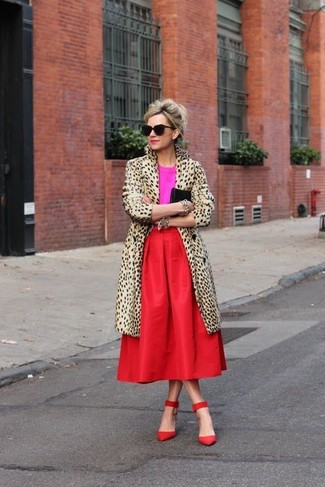 Red Pleated Midi Skirt Outfits: 