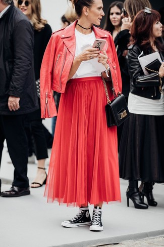 Burgundy Pleated Midi Skirt Outfits: 