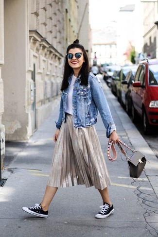 Beige Pleated Midi Skirt Outfits: 