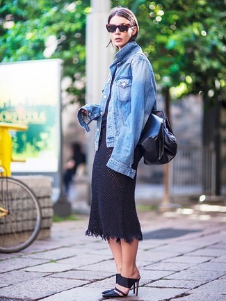 Black Knit Midi Skirt Outfits: 