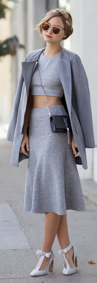 Grey Wool Midi Skirt Outfits: 