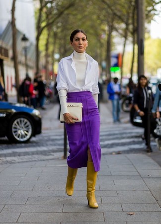 White Leather Clutch Spring Outfits: 