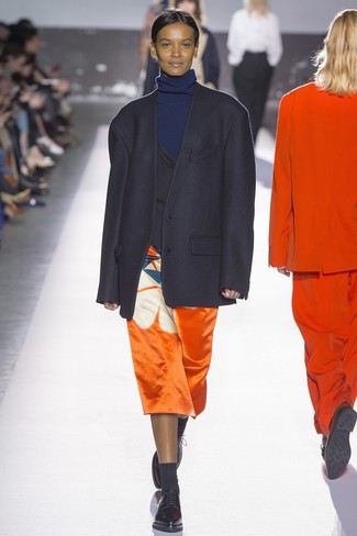 Orange Print Midi Skirt Outfits: 