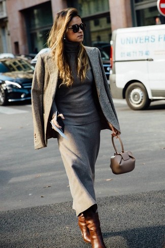 Grey Wool Midi Skirt Outfits: 