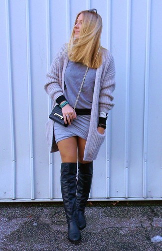 Black Leather Over The Knee Boots Outfits: 