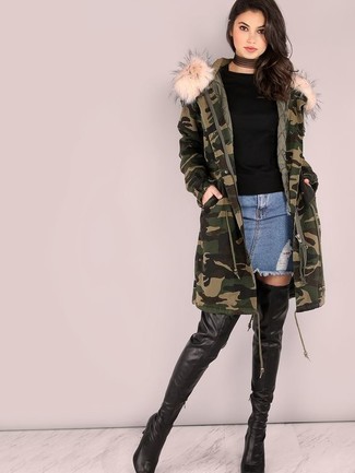 Olive Camouflage Parka Casual Outfits For Women: 