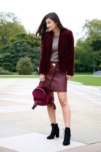 Red Leather Mini Skirt Outfits: 