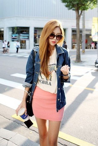 Pink Knit Mini Skirt Outfits: 