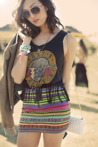 Multi colored Horizontal Striped Mini Skirt Outfits: 