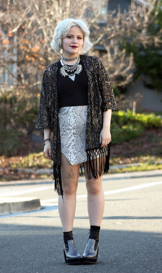 Black Lace Open Cardigan Outfits For Women: 