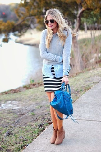 Black and White Horizontal Striped Mini Skirt Outfits: 