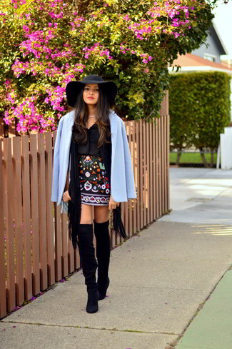 Black Embroidered Mini Skirt Outfits: 