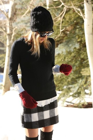 Red Wool Gloves Outfits For Women: 