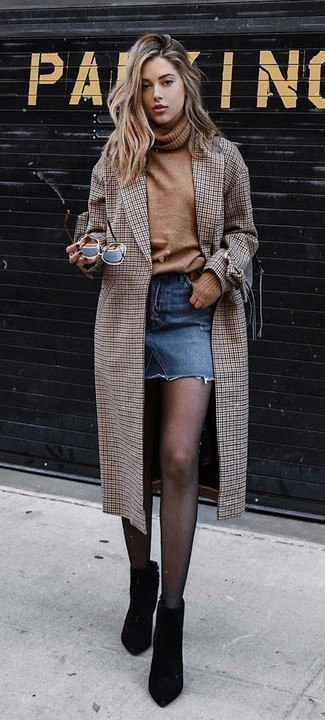 Brown Check Coat Fall Outfits For Women: 
