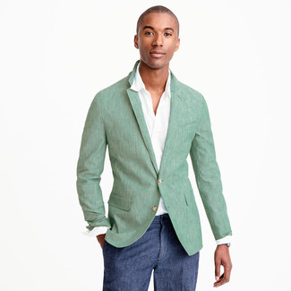 Mint Blazer Outfits For Men: A mint blazer and navy dress pants are absolute must-haves if you're picking out a polished closet that matches up to the highest menswear standards.