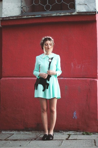 Mint Skater Dress Outfits: For an ensemble that delivers function and fashion, make a mint skater dress your outfit choice. And if you need to instantly up the ante of this outfit with a pair of shoes, complete your look with a pair of black leather tassel loafers.