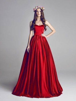 Red Pleated Evening Dress Outfits: 