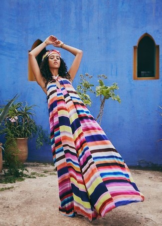 Sleeveless Multicolored Striped Maxi Dress