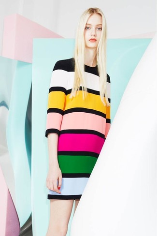 Women's Multi colored Horizontal Striped Shift Dress