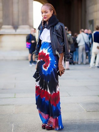 Multi colored Tie-Dye Maxi Skirt Outfits: 