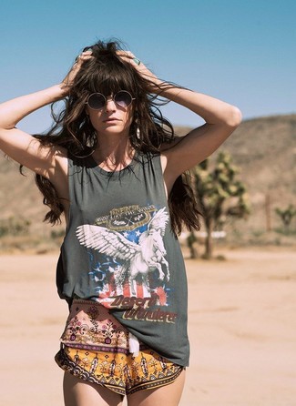 Charcoal Print Tank Outfits For Women: 