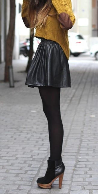 skirt black tights ankle boots