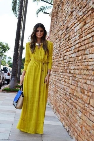 Trapeze Maxi Dress With Plunge Neck In Soft And Solid Stripe