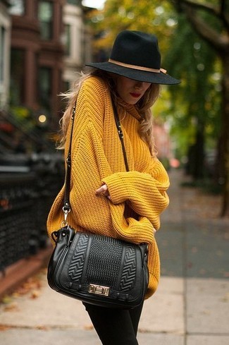 Mustard Oversized Sweater Outfits: A mustard oversized sweater and black leggings are the kind of chic casual must-haves that you can wear a hundred of ways.