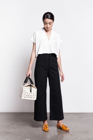 Black Wide Leg Pants Hot Weather Outfits: 