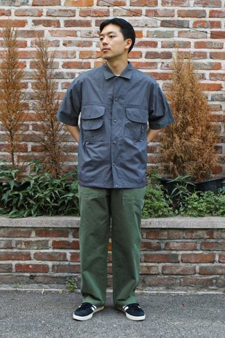 Navy Short Sleeve Shirt with Chinos Outfits: 
