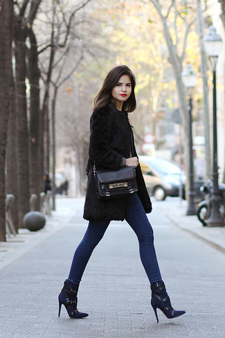Navy Suede Ankle Boots Outfits: 